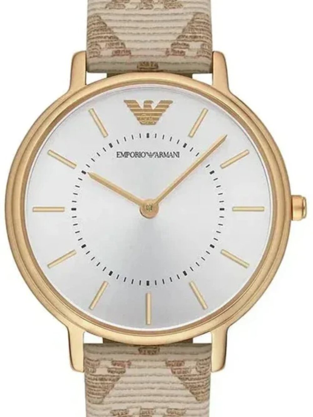 Emporio Armani AR11009 Gold Tone Silver Dial Leather Strap Womens Watch